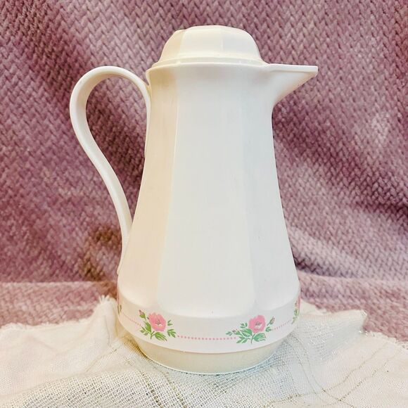 Vintage Christa Coffee Carafe Pink Glass Liner Floral Thermos 32oz West Germany - Picture 6 of 12